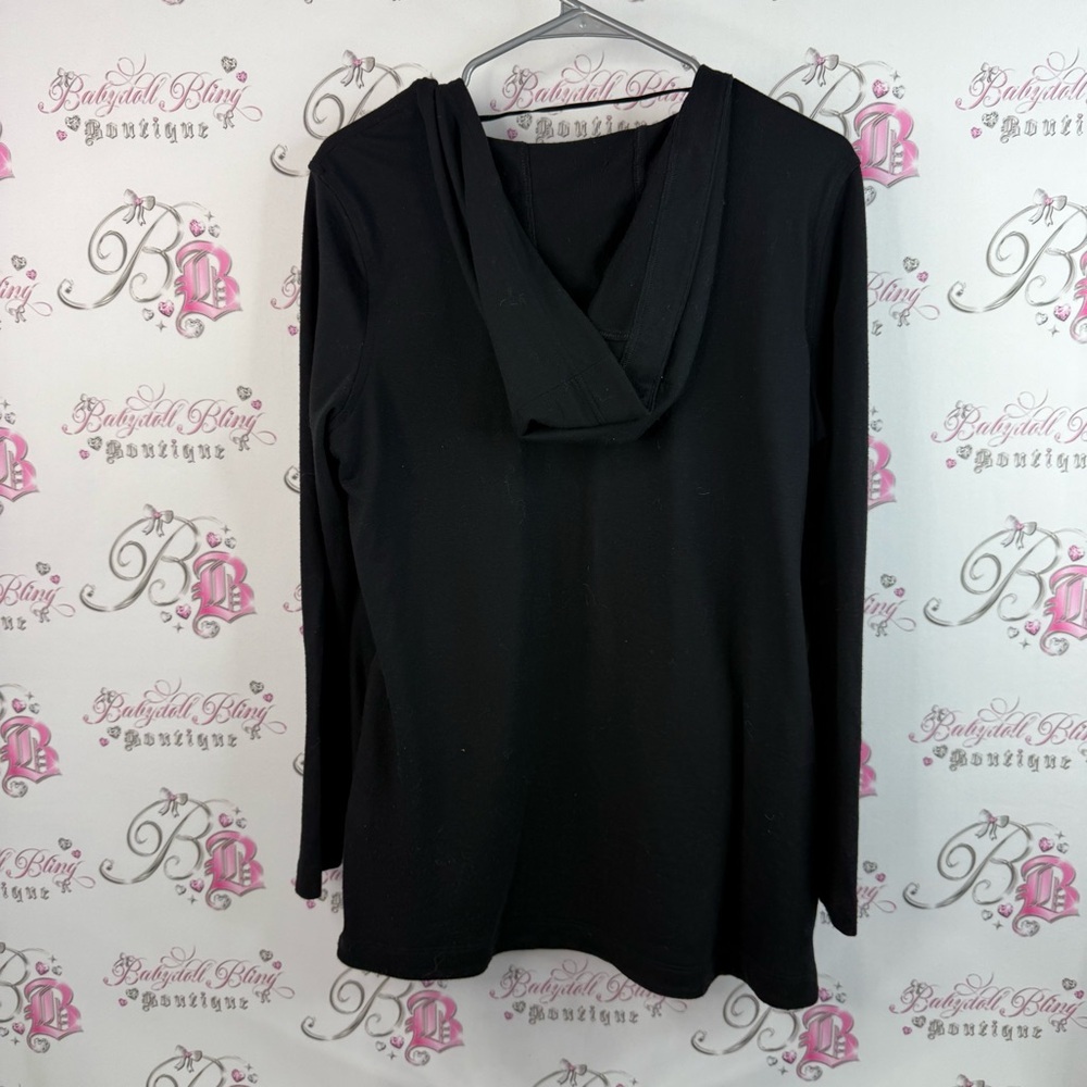 Joe Fresh active cardigan open front waterfall black Charcoal Knit Top - Picture 2 of 5